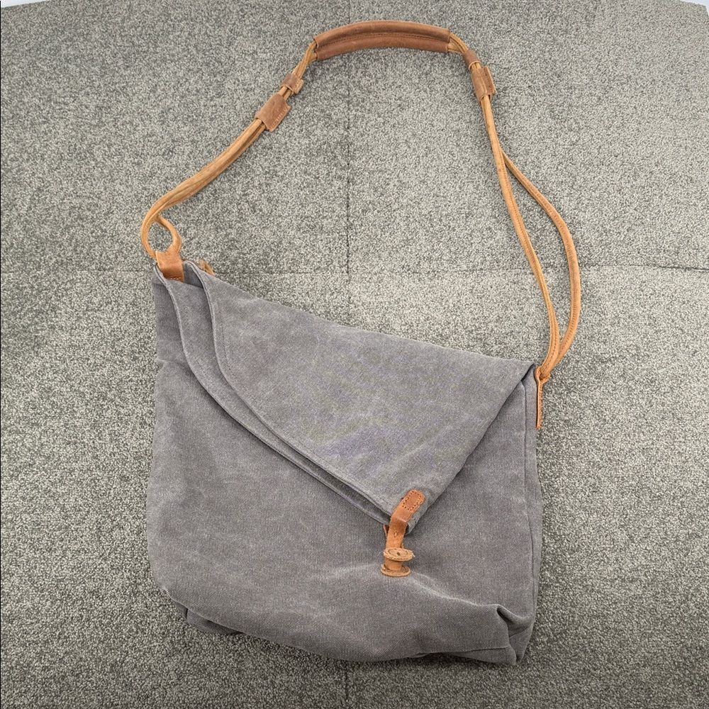 LeatherNEO Bag Large Gray Cotton Canvas Messenger Leather Strap Shoulder Bag